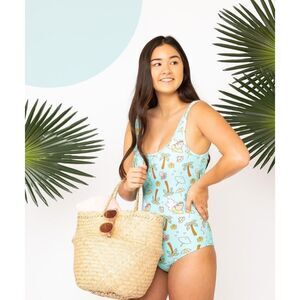 Adorable Pusheen Swimsuit for Cat and Kawaii Lovers, Aqua color, Sz 4XL